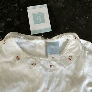 NWT Bella Bliss LS Peter Pan Collar Embroidered Cherry  Collar Onesie shirt